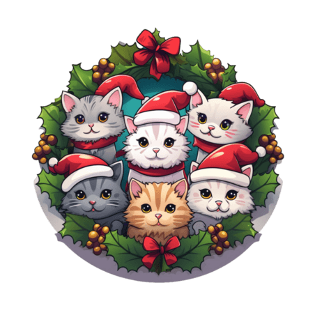 潮国创意圣诞猫猫矢量元素立体免扣图案动物宠物