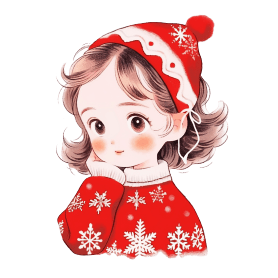 潮国创意圣诞节可爱女孩卡通新年手绘元素头像人物