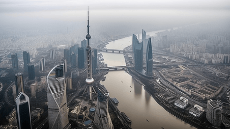 潮国创意上海陆家嘴与外白渡桥城市建筑高楼大厦航拍