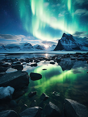 创意冰川美丽的极光风景11背景北极圈北欧
