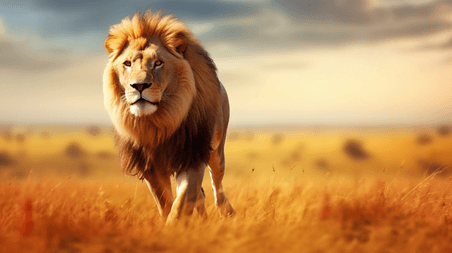 潮国创意田野上的狮子骄傲动物雄狮