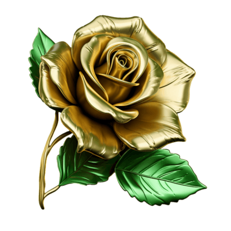 创意黄金玫瑰元素立体免抠图案情人节金色花朵植物