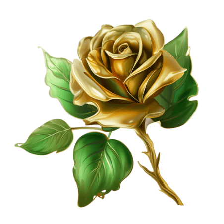 ai黄金玫瑰元素立体免抠图案情人节金色花朵植物
