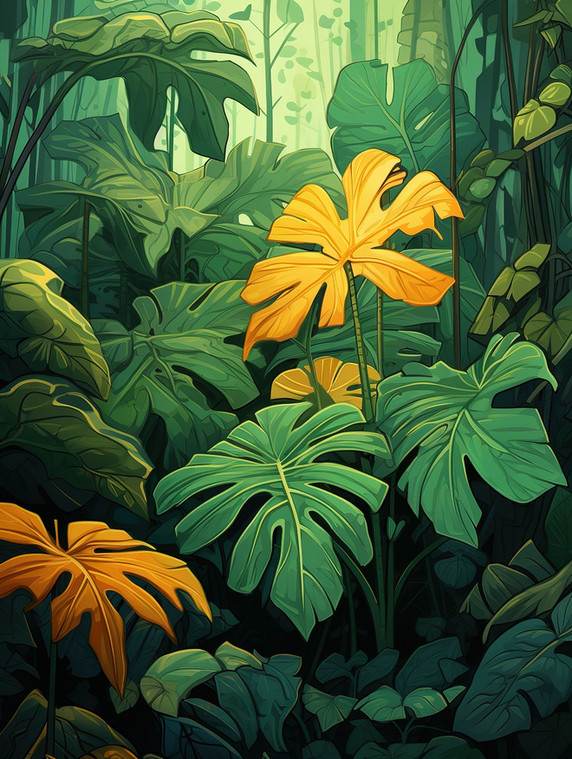 潮国创意大叶子热带绿色树叶夏天龟背竹植物树叶