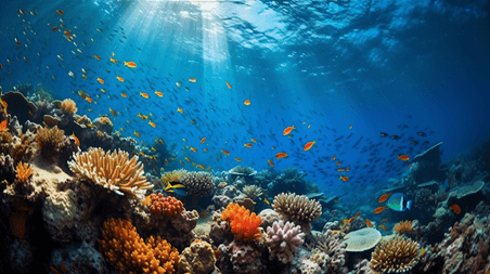 潮国创意光照下的的海底世界大海水资源