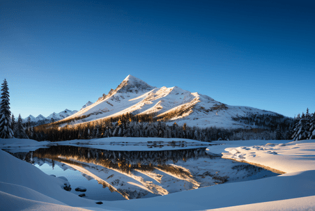 创意寒冷冬季户外积雪树木风景图288冬天雪景湖泊高山