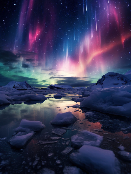 创意冰川美丽的极光风景1设计北极圈北欧