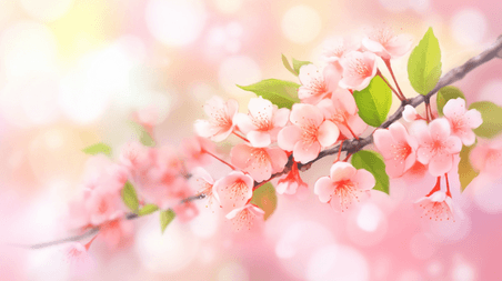 创意粉色桃花唯美插画春天春日植物花卉