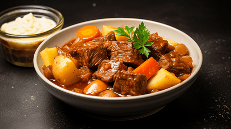 潮国创意营养美味的土豆炖牛肉餐饮美食
