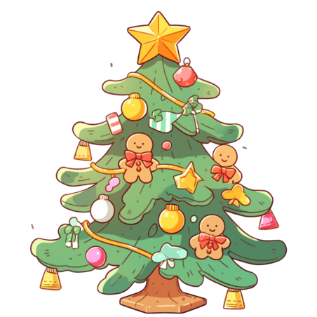 潮国创意圣诞节卡通圣诞树简笔画手绘元素