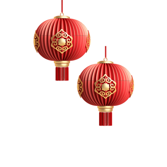 潮国创意鎏金红灯笼立体质感节日装饰元素