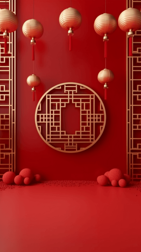 潮国创意中国风红色新年龙年通用底纹背景春节元宵节