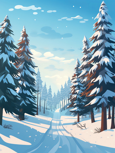创意冬天松树厚厚的积雪14矢量插画冬天冬季卡通雪景雪地森林