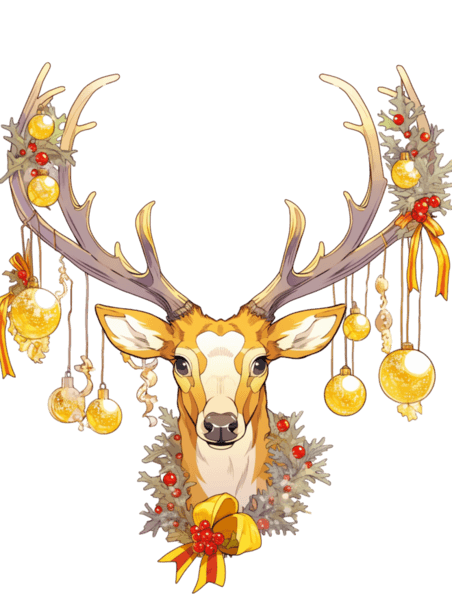 潮国创意圣诞节圣诞麋鹿卡通手绘元素动物鹿头
