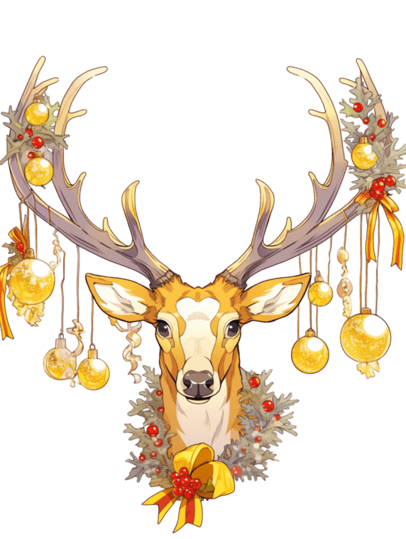 潮国创意圣诞节圣诞麋鹿卡通手绘元素动物鹿头