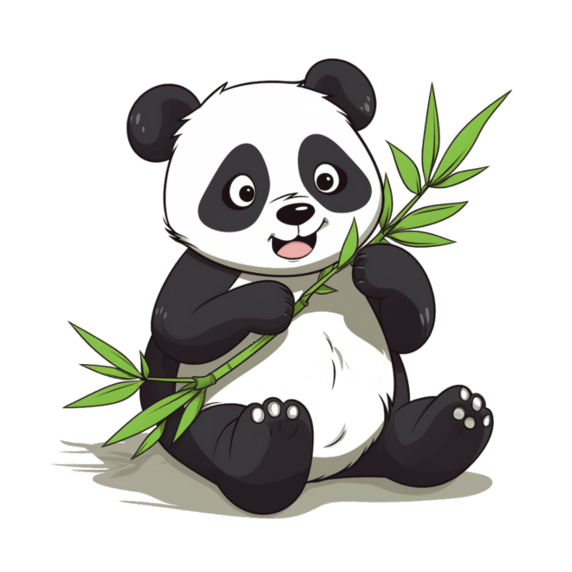 潮国创意卡通扁平可爱熊猫吃竹子