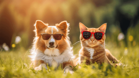 潮国创意戴着墨镜的猫和狗宠物动物