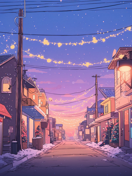 潮国创意舒适的圣诞节夜晚浪漫街道16圣诞小镇夕阳黄昏冬天