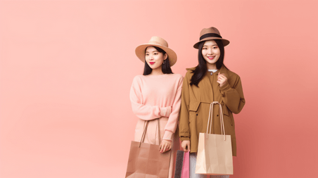 潮国创意现代年轻女性网购亚洲人像美女购物