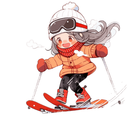 潮国创意可爱的女孩冬天滑雪卡通手绘元素