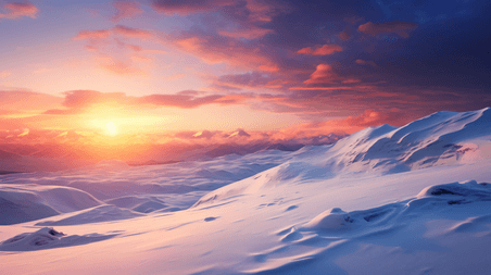 潮国创意夕阳下郊外厚厚的积雪冬天冬季雪景雪地风景