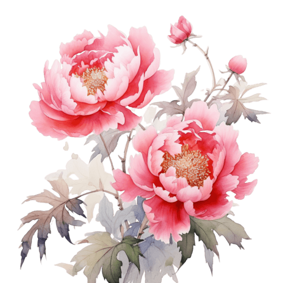 创意矢量艳丽花朵粉色水彩牡丹芍药植物