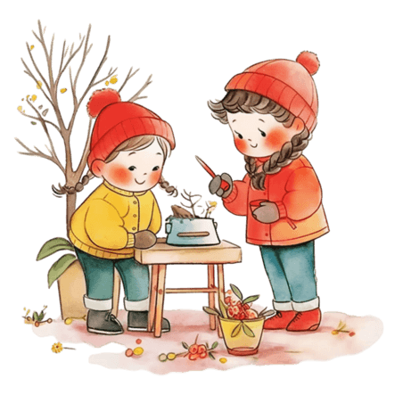 潮国创意冬天植物可爱孩子卡通手绘元素