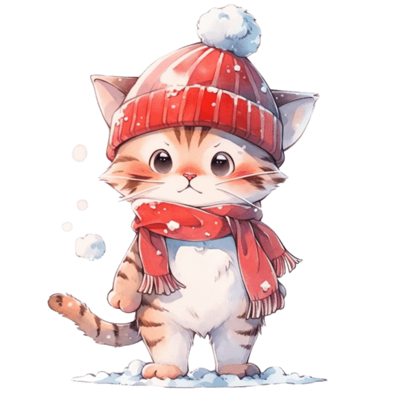 潮国创意手绘元素冬天圣诞节小猫卡通漫画拟人动物宠物