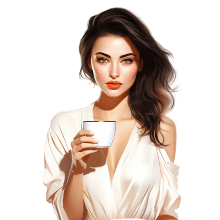潮国创意一杯咖啡的女士居家优雅女人美女喝水