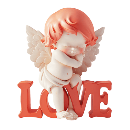 卡通可爱的小天使和LOVE情人节丘比特