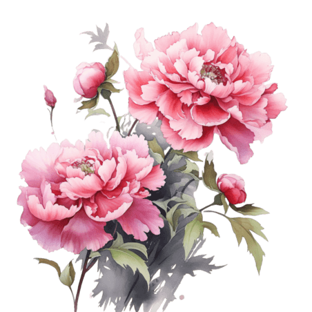 创意粉色水彩牡丹芍药植物艳丽花朵元素立体免抠图案