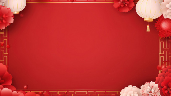 潮国创意新年横幅模板红色背景5春节边框