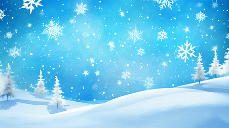 潮国创意冬季雪花风景背景42冬天雪景卡通蓝色大雪