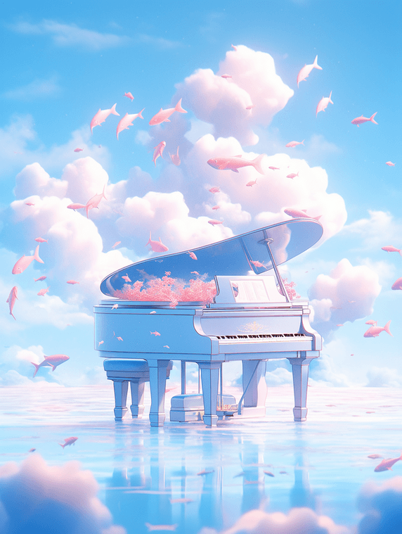 创意唯美钢琴在牛奶云朵浪漫唯美音乐乐器