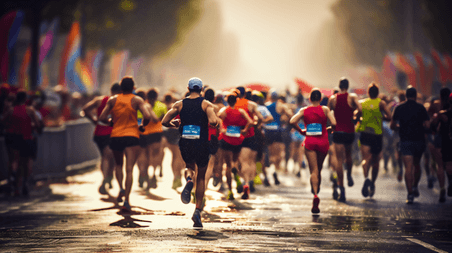 潮国创意跑马拉松的运动员运动奔跑人物