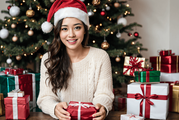 潮国创意圣诞节戴圣诞帽微信的女生36礼物人像美女