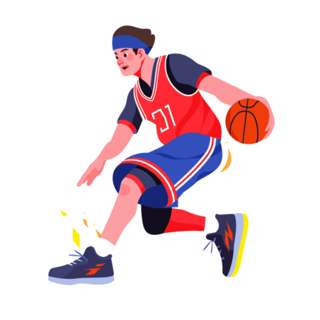 潮国创意扁平卡通亚运会运动人物一红衣少年打篮球