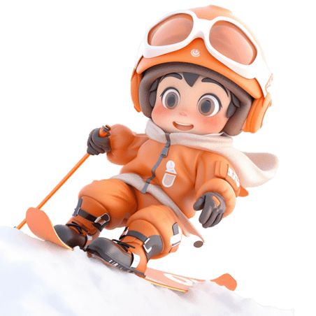 潮国创意可爱的男孩免抠元素滑雪3d