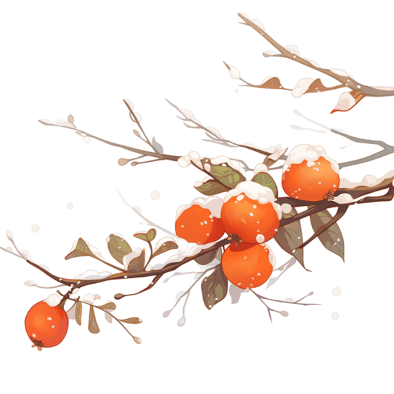 潮国创意柿子冰雪卡通冬天手绘元素
