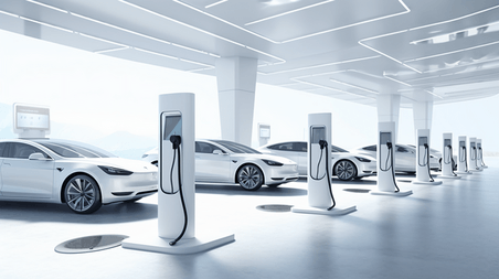 潮国创意新能源汽车排队充电立体场景