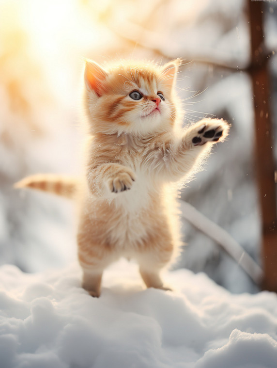 创意冬天的小猫雪中跳跃壁纸18动物宠物雪景