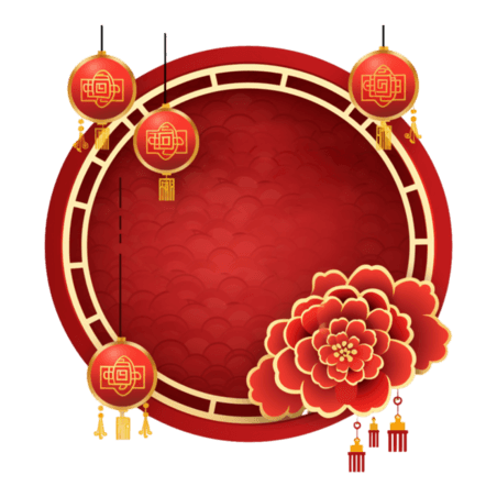 潮国创意中式圆形春节新年节日装饰边框装饰元素