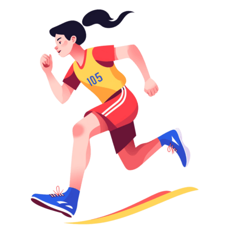 潮国创意扁平卡通亚运会运动人物女孩短跑