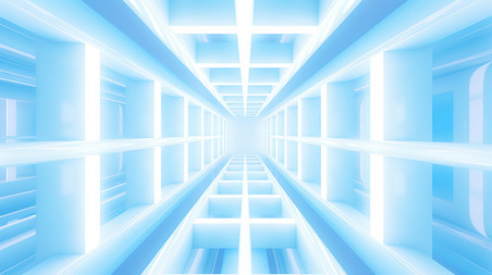 潮国创意浅蓝色未来隧道背景5抽象商务科技电商背景
