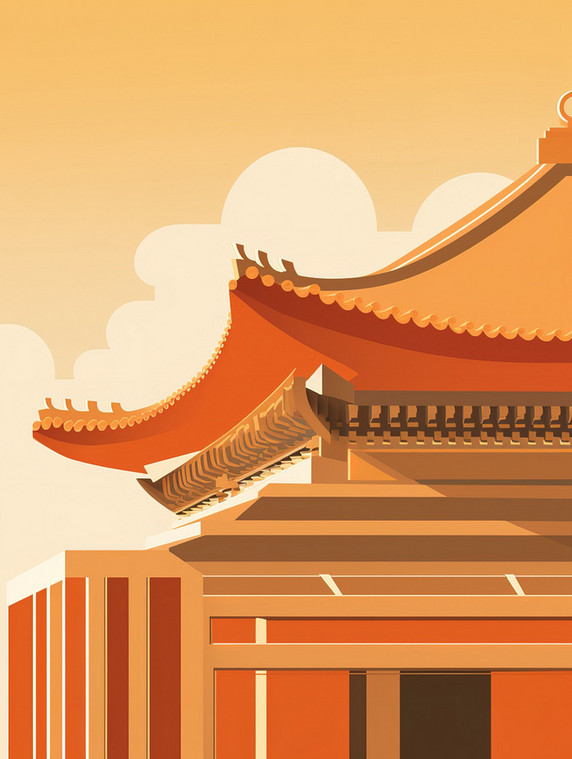 潮国创意宫殿建筑屋檐优雅橙色7撞色简约几何