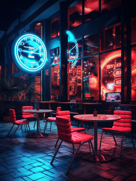 潮国创意霓虹灯下的现代复古风格咖啡馆13赛博朋克酒吧