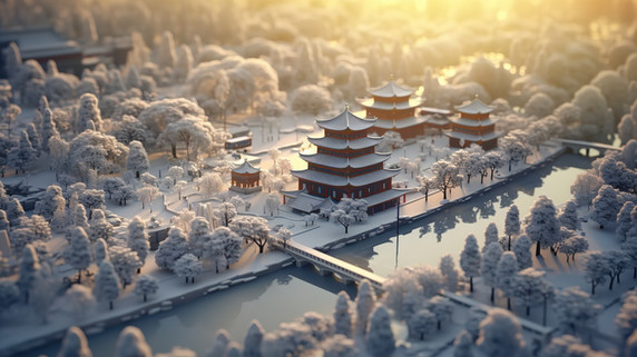 潮国创意等距视图北京城市的冬天7雪景大雪