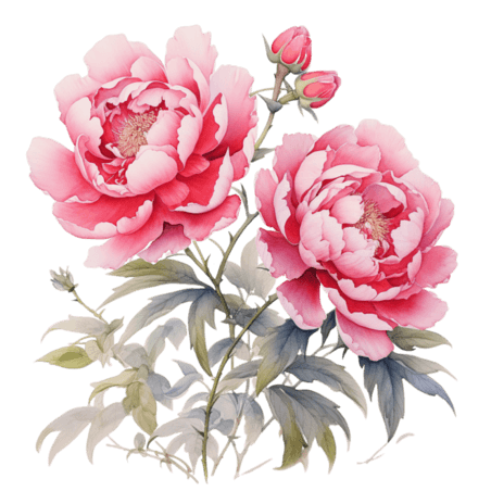 创意粉色水彩牡丹芍药植物艳丽花朵元素免抠图案