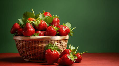 水果篮子产品摄影草莓4水果生鲜绿色背景