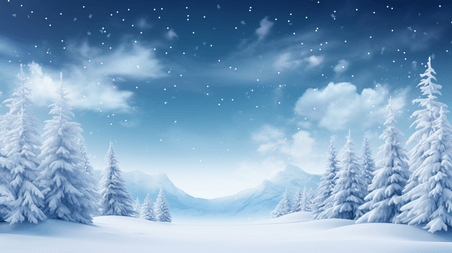 潮国创意蓝色大雪冰封树林唯美背景8雪景大雪